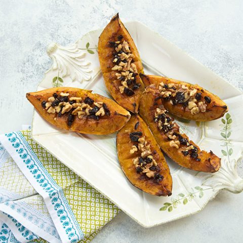 Caramelized Roasted Acorn Squash Wedges With Dried Cherries & Walnuts