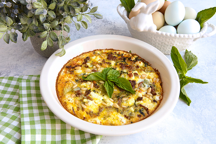 Artichoke, Sausage & Goat Cheese Egg Pie