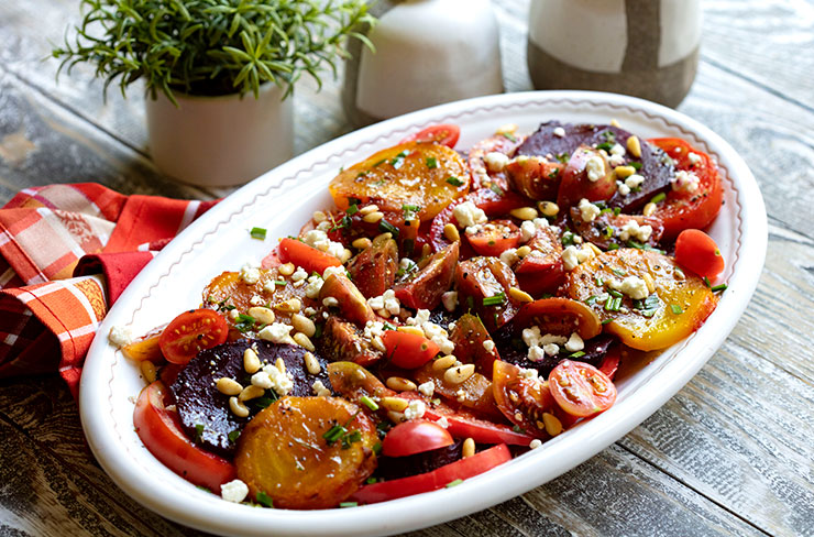 Heirloom Tomato & Roasted Beet Salad With Goat Cheese Crumbles