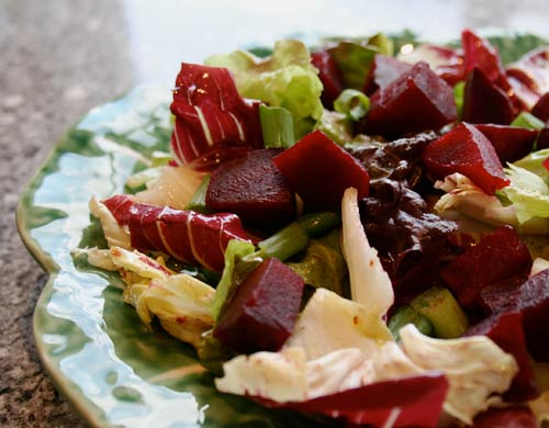 Bitter Greens Salad With Roasted Beets And Orange Vinaigrette