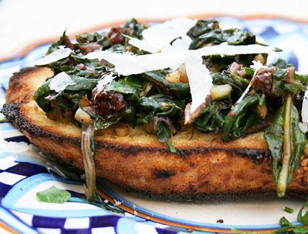 Bruschetta with Swiss Chard & Pecorino Cheese