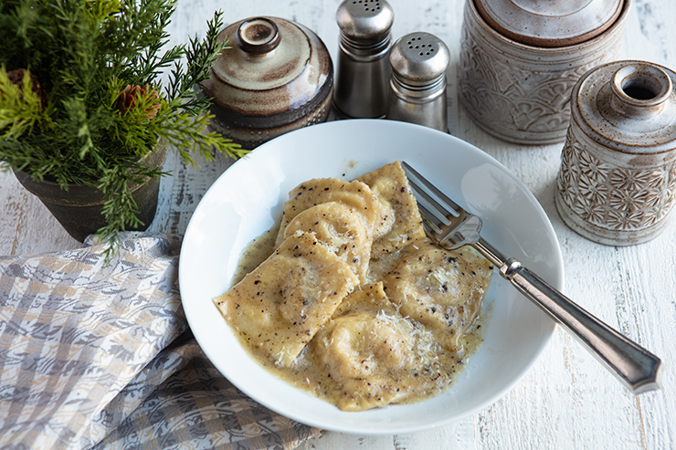Ravioli With Pears & Cheese in Cacio e Pepe Sauce