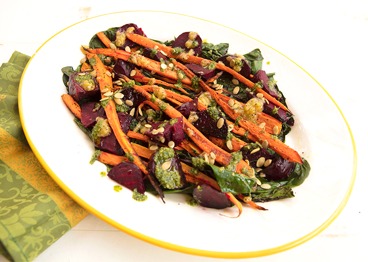Roasted Carrots & Beets With Carrot Top Pesto