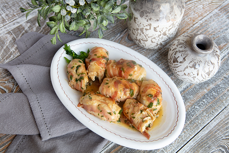 Pancetta Wrapped Stuffed Chicken Cutlets