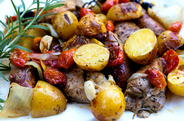 Skillet Roasted Chicken, Potatoes, & Sausages