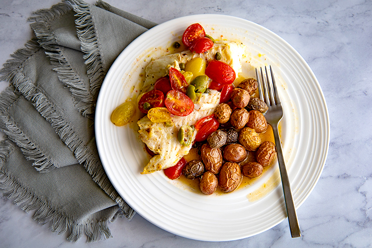 Baked Whitefish With Olives & Cherry Tomatoes