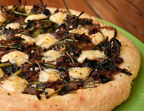Dandelion Greens & Caramelized Onion Pizza