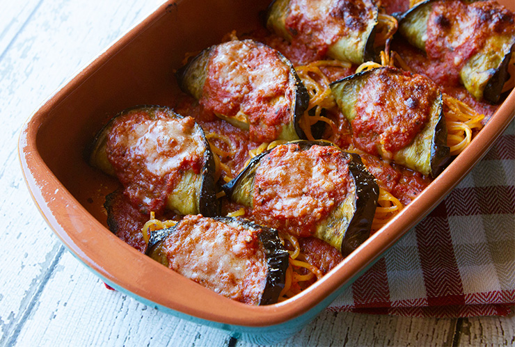 Sicilian Spaghetti Stuffed Eggplant Rollups {Involtini di Melanzane}