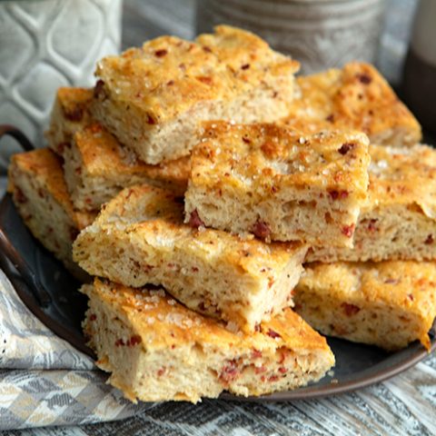Focaccia Studded With Salami & Pecorino Romano Cheese