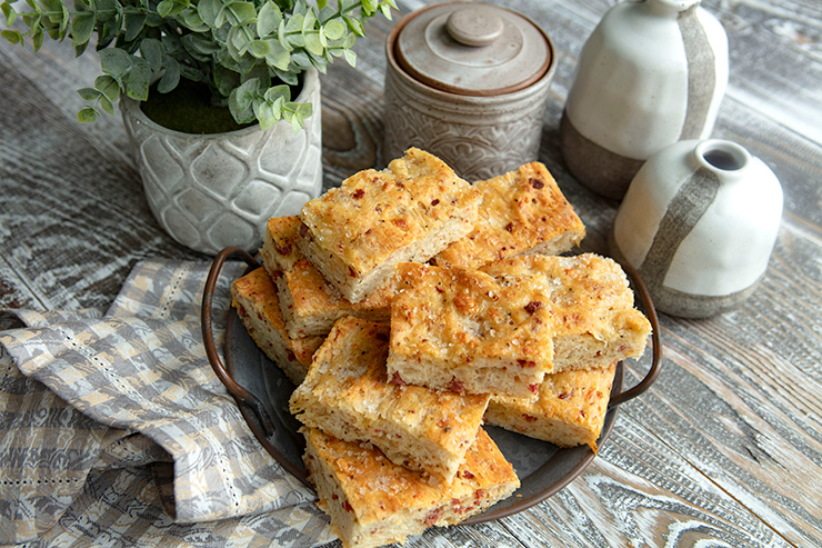Focaccia Studded With Salami & Pecorino Romano Cheese