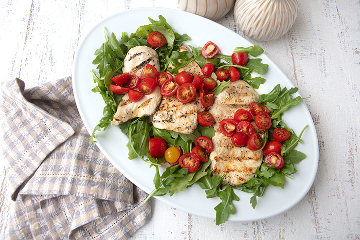 Grilled Chicken Cutlets With Tomatoes & Arugula