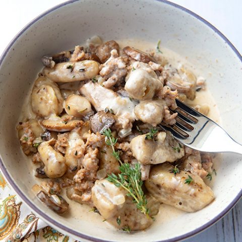 Potato Gnocchi With Sausage, Mushroom Cream Sauce {Gnocchi alla Norcina}