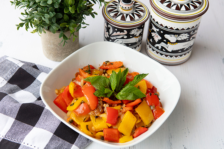 Sweet & Sour Peppers With Raisins & Capers {Peperonata Agrodolce}