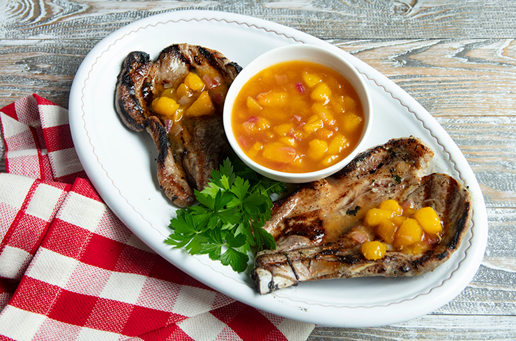 Brined & Grilled Pork Chops With Fresh Peach Sauce