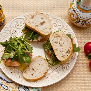 Prosciutto, Fresh Mozzarella, Tomato, & Arugula Panini