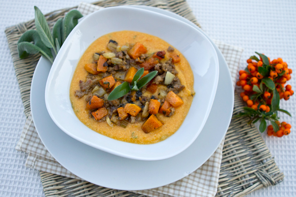 Pumpkin Polenta With Sausage, Fennel, & Roasted Pumpkin Ragu