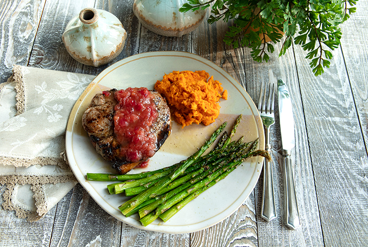 Brined Grilled Pork Chops With Rhubarb Sauce