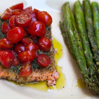 Wild Salmon Fillets With Pesto & Sweet Cherry Tomatoes