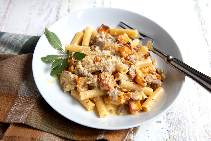 Creamy Pumpkin & Sausage Sage Pasta