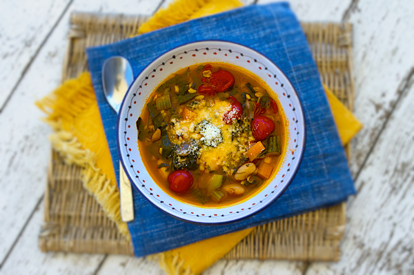 Summer Garden Minestrone With Fresh Borlotti Beans & Farro