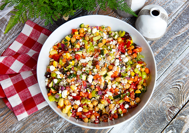 Raw Chopped Veggie Salad With Chickpeas