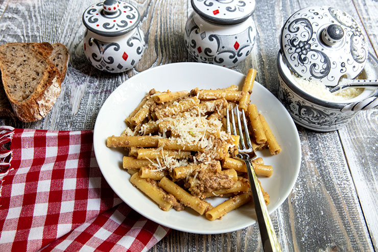 Pasta with Sausage, Walnuts, & Vincotto