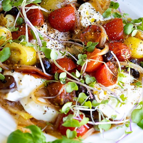 Burrata With Warm Tomatoes & Olives