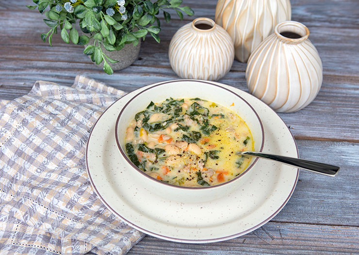 Creamy Sausage, Kale, & White Bean Soup