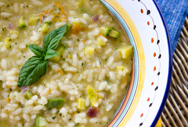 Risotto With Zucchini, Zucchini Flowers & Pesto
